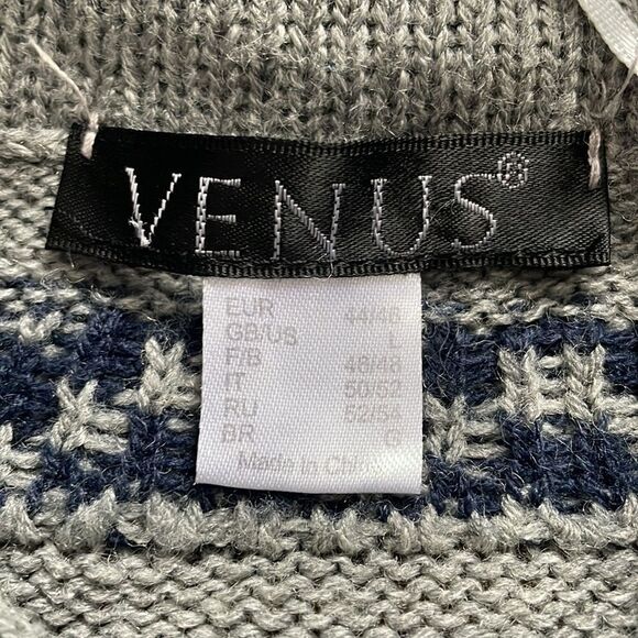 Venus Gray, White and Blue Snowflake Cowl Neck Sweater - Picture 3 of 6